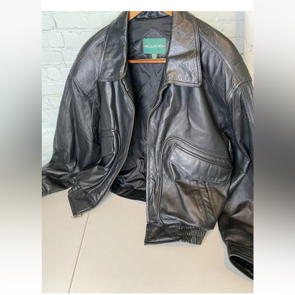 Hill & Archer Men’s Black  Genuine Leather Bomber Biker Jacket - Size 40